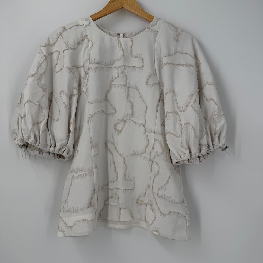 COS Women's Puff Sleeve Blouse SZ XS UK 8 Ivory Linen Silk Textured Top NWT